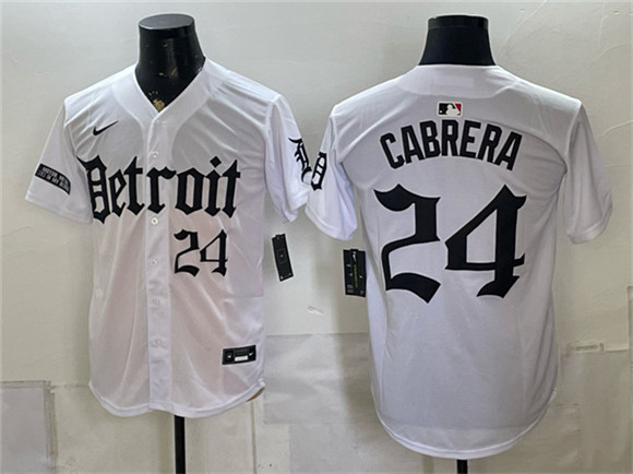 Detroit Tigers #24 Miguel Cabrera 2026 White 'Motor Gothic Edition' Vapor Premier Limited Stitched Baseball Jersey Detroit Tigers #24 Miguel Cabrera 2026 White 'Motor Gothic Edition' Vapor Premier Limited Stitched Baseball Jersey
