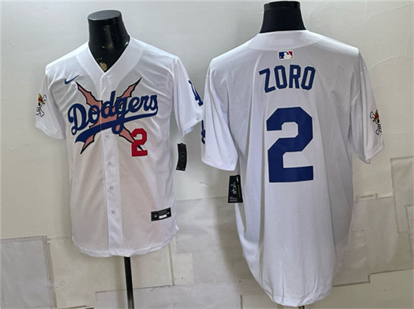 Los Angeles Dodgers x One Piece #2 Zoro White Vapor Premier Limited Stitched Baseball Jersey