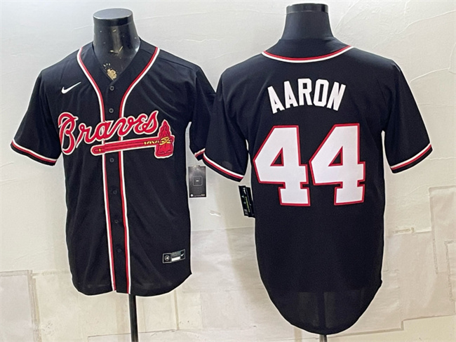 Atlanta Braves #44 Hank Aaron 2026 Fashion Replica Black Out Stitched Baseball Jersey