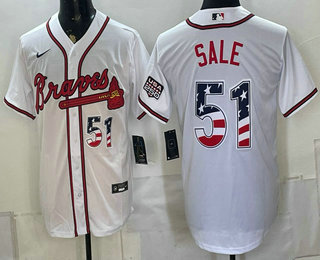 Atlanta Braves #51 Chris Sale White USA 250 Fourth of July Home Stadium Stitched Jersey