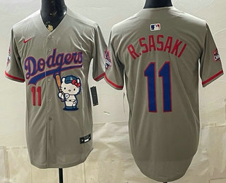 Los Angeles Dodgers #11 Roki Sasaki Grey Hello Kitty 2025 World Series Champions Limited Jersey Los Angeles Dodgers #11 Roki Sasaki Grey Hello Kitty 2025 World Series Champions Limited Jersey