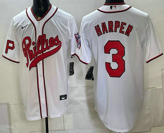 Philadelphia Phillies #3 Bryce Harper White 2026 Field of Dreams Stadium Stitched Jersey