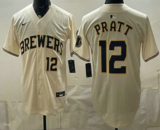 Milwaukee Brewers #12 Cooper Pratt Cream Stitched Jersey