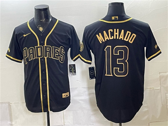 San Diego Padres #13 Manny Machado Black Gold With Patch Stitched Baseball Jersey