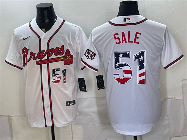 Atlanta Braves #51 Chris Sale White USA 250 Fourth of July Home Stadium Stitched Baseball Jersey