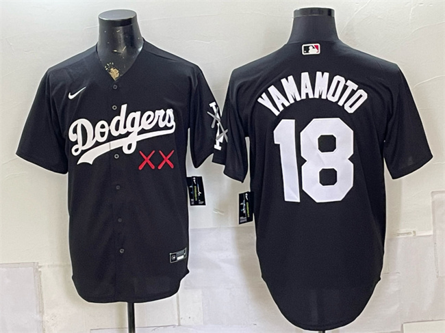 Los Angeles Dodgers x KAWS #18 Yoshinobu Yamamoto Black Vapor Premier Limited Stitched Baseball Jersey
