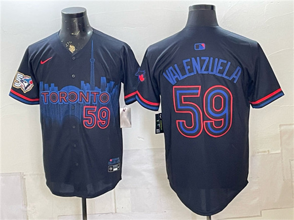 Toronto Blue Jays #59 Brandon Valenzuela Navy 50 Seasons Patch 2024 City Connect Limited Stitched Baseball Jersey