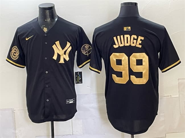 New York Yankees #99 Aaron Judge Black Gold With Patch Stitched Baseball Jersey