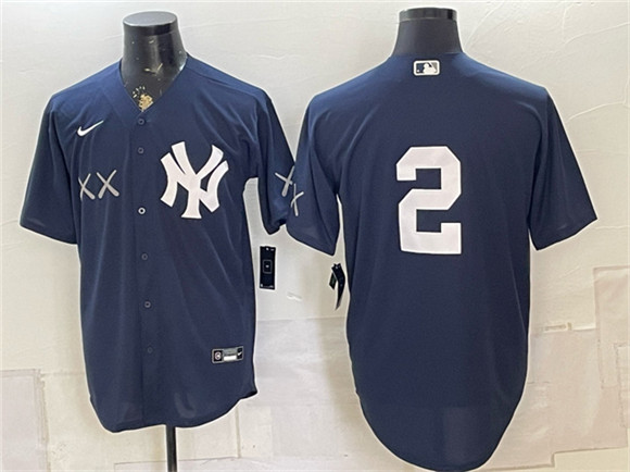 New York Yankees x KAWS #2 Derek Jeter Navy Stadium Stitched Baseball Jersey