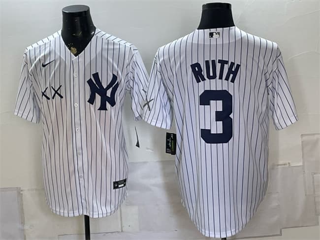 New York Yankees x KAWS #3 Babe Ruth White Stadium Stitched Baseball Jersey