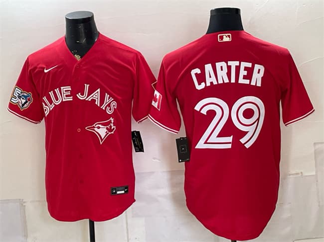Toronto Blue Jays #29 Joe Carter Red 50 Seasons Patch Stitched Baseball Jersey