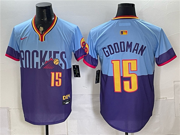 Colorado Rockies #15 Hunter Goodman Purple Light Blue 2025 City Connect Limited Stitched Baseball Jersey