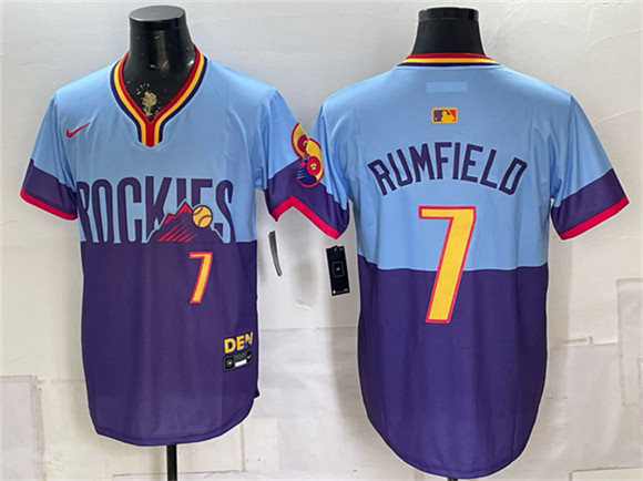 Colorado Rockies #7 TJ Rumfield Purple Light Blue 2025 City Connect Limited Stitched Baseball Jersey