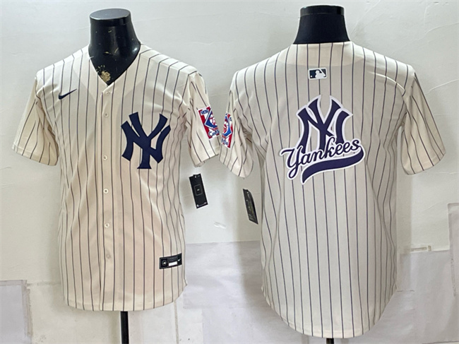 New York Yankees Team Big Logo Cream 2026 Field of Dreams Stadium Stitched Baseball Jersey