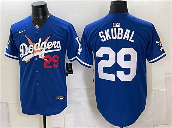 Los Angeles Dodgers x One Piece #29 Tarik Skubal Royal Alternate Stadium Stitched Baseball Jersey
