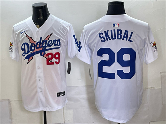 Los Angeles Dodgers x One Piece #29 Tarik Skubal White Vapor Premier Limited Baseball Jersey