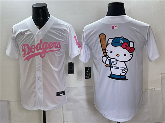 Los Angeles Dodgers Hello Kitty White Pink Vapor Limited Stitched Baseball Jersey