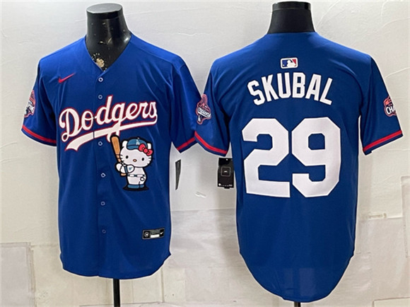 Los Angeles Dodgers #29 Tarik Skubal Royal Hello Kitty Night 2025 World Series Champions Patch Limited Stitched Baseball Jersey Los Angeles Dodgers #29 Tarik Skubal Royal Hello Kitty Night 2025 World Series Champions Patch Limited Stitched Baseball Jersey