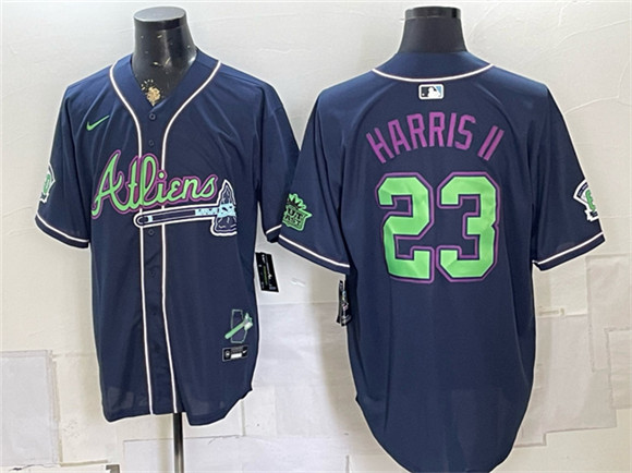 Atlanta Braves #23 Michael Harris II Navy Galaxy With Outkast Patch Vapor Limited Stitched Baseball Jersey
