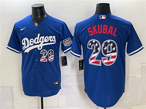 Los Angeles Dodgers #29 Tarik Skubal Royal USA 250 Fourth of July Home Stitched Baseball Jersey Los Angeles Dodgers #29 Tarik Skubal Royal USA 250 Fourth of July Home Stitched Baseball Jersey