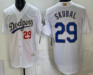 Los Angeles Dodgers #29 Tarik Skubal White 2026 Gold Collection Stadium Jersey