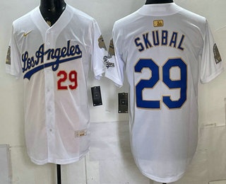 Los Angeles Dodgers #29 Tarik Skubal White Gold 9x B2B Champs Collection Limited Jersey Los Angeles Dodgers #29 Tarik Skubal White Gold 9x B2B Champs Collection Limited Jersey