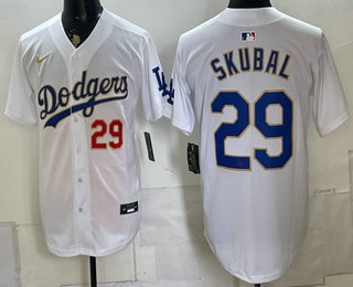Los Angeles Dodgers #29 Tarik Skubal White Gold Limited Stitched Jersey Los Angeles Dodgers #29 Tarik Skubal White Gold Limited Stitched Jersey