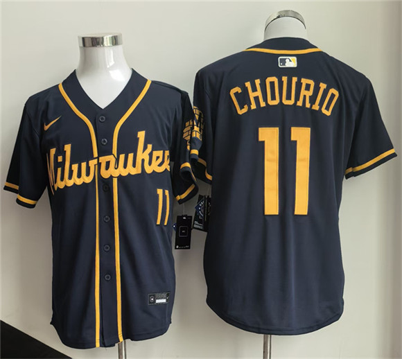 Milwaukee Brewers #11 Jackson Chourio Navy 2025 Cool Base Stitched Baseball Jersey Milwaukee Brewers #11 Jackson Chourio Navy 2025 Cool Base Stitched Baseball Jersey