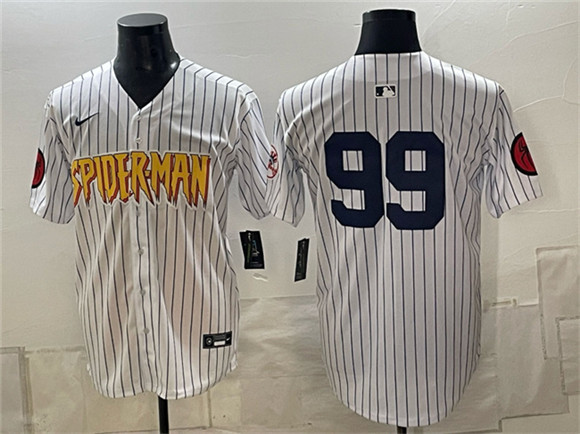 New York Yankees X Spider-Man #99 Aaron Judge White Limited Stitched Baseball Jersey