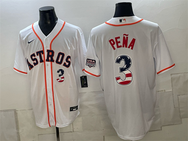 Houston Astros #3 Jeremy Pena White USA 250 Fourth of July Home Stitched Baseball Jersey Houston Astros #3 Jeremy Pena White USA 250 Fourth of July Home Stitched Baseball Jersey