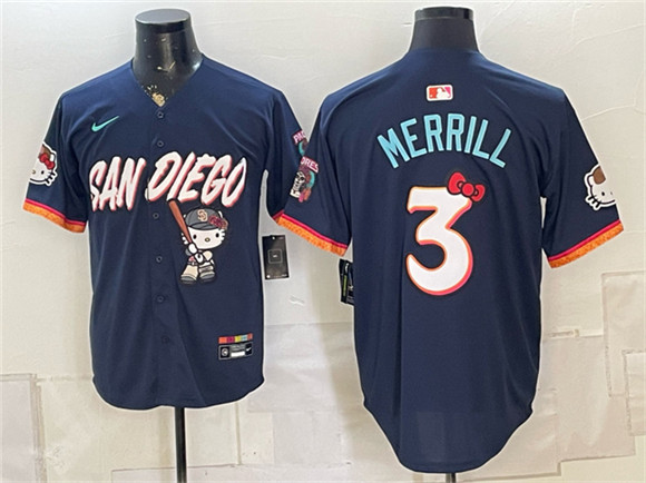 San Diego Padres X Hello Kitty #3 Jackson Merrill Obsidian 2026 City Connect Stadium Stitched Baseball Jersey