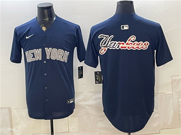 New York Yankees Team Big Logo Navy Limited Stitched Baseball Jersey
