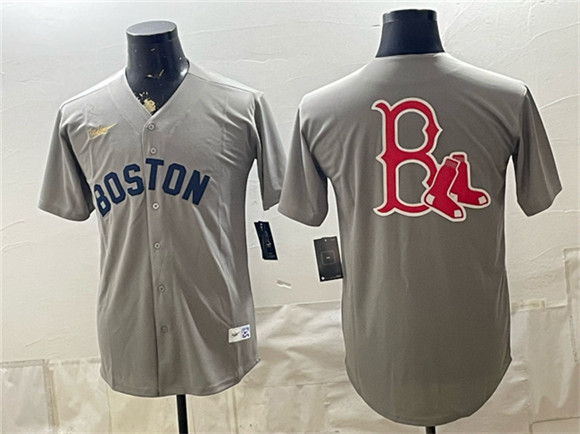 Boston Red Sox Team Big Logo Grey Cooperstown Collection Limited Stitched Baseball Jersey