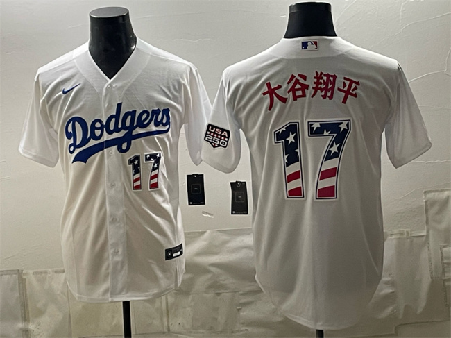 Los Angeles Dodgers #17 ??????? White USA 250 Fourth of July Home Stitched Baseball Jersey Los Angeles Dodgers #17 ??????? White USA 250 Fourth of July Home Stitched Baseball Jersey