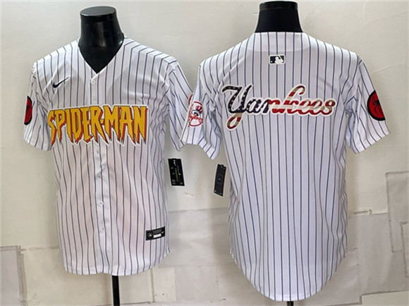 New York Yankees X Spider-Man Team Big Logo White Limited Stitched Baseball Jerseys