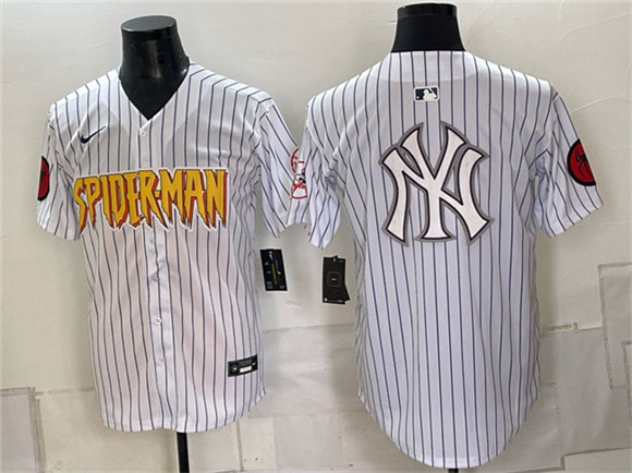New York Yankees X Spider-Man Team Big Logo White Limited Stitched Baseball Jersey