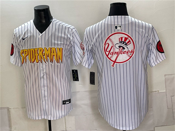 New York Yankees X Spider-Man Team Big Logo White Limited Stitched Baseball Jersey