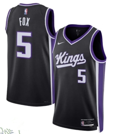 Sacramento Kings #5 De'Aaron Fox Black Icon Edition Swingman Stitched Basketball Jersey