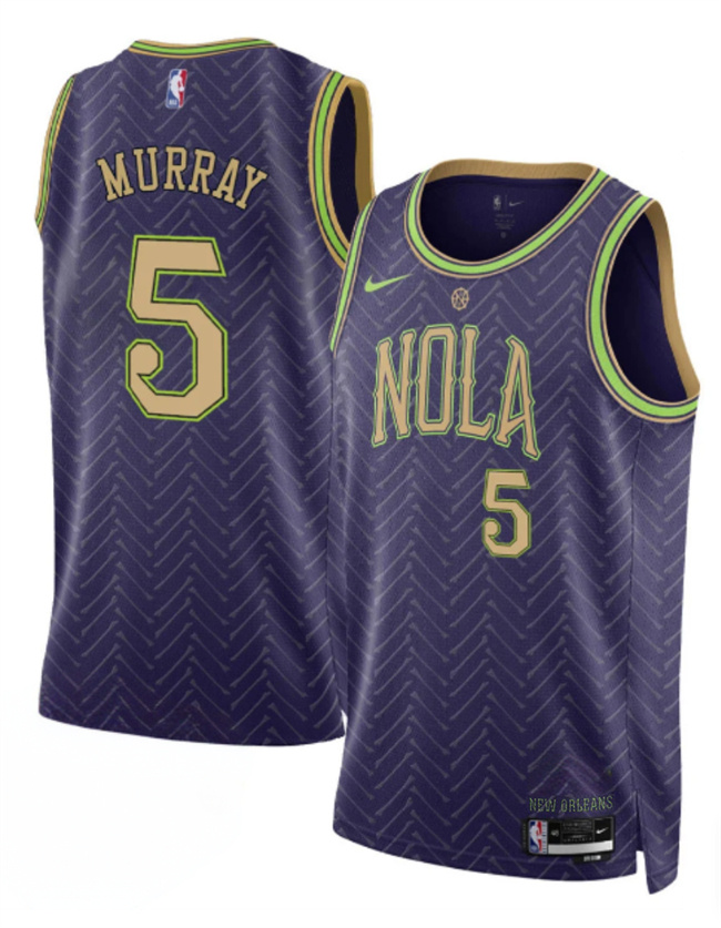New Orleans Pelicans #5 Dejounte Murray Purple 2024-25 City Ediiton Stitched Basketball Jersey