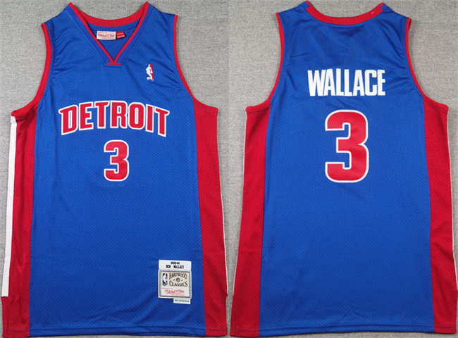 Detroit Pistons #3 Ben Wallace Blue Throwback Stitched Jersey