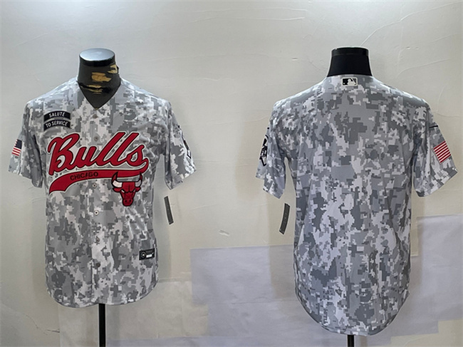 Chicago Bulls Blank 2024 Arctic Camo Salute To Service Stitched Baseball Jersey