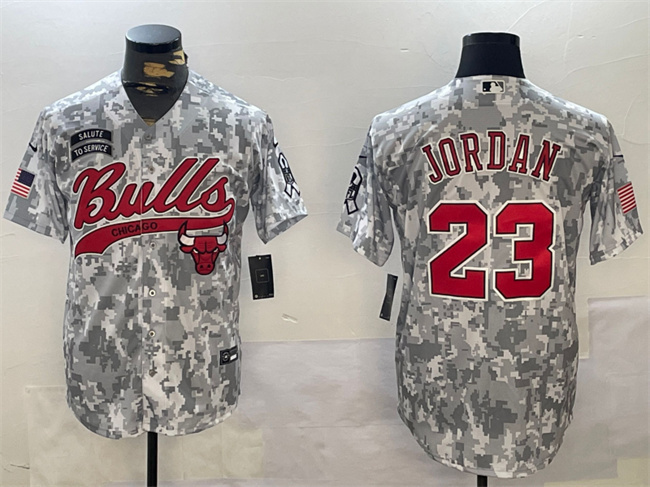 Chicago Bulls #23 Michael Jordan 2024 Arctic Camo Salute To Service Stitched Baseball Jersey