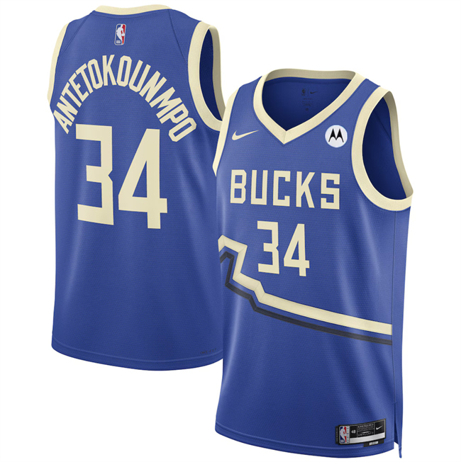 Milwaukee Bucks #34 Giannis Antetokounmpo Royal 2024-25 City Edition Stitched Basketball Jersey