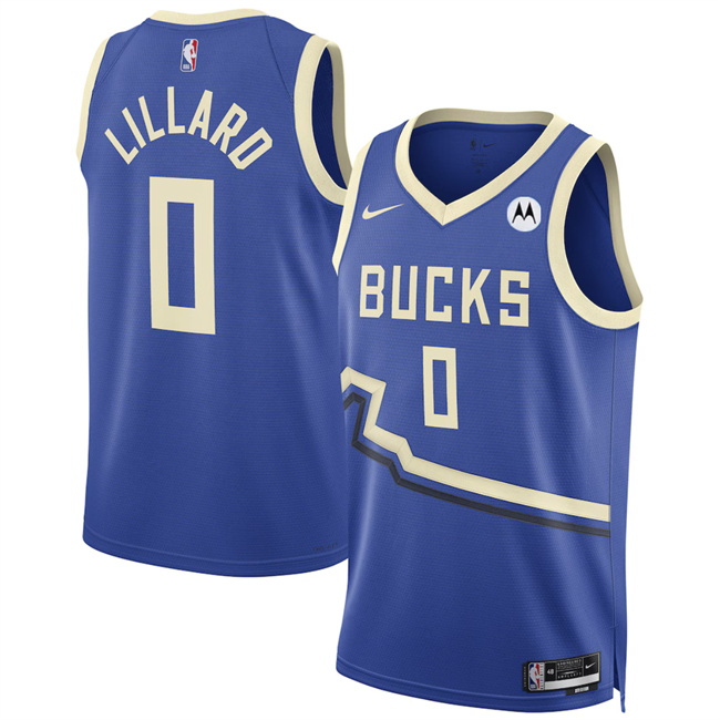 Milwaukee Bucks #0 Damian Lillard Royal 2024-25 City Edition Stitched Basketball Jersey