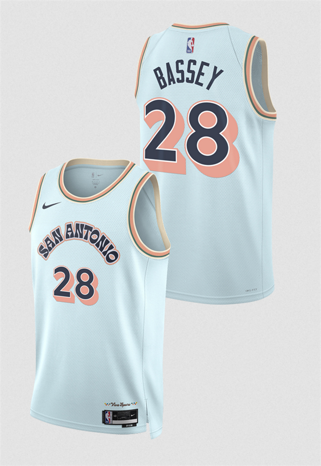 San Antonio Spurs #28 Charles Bassey Light Blue 2024-25 City Edition Stitched Basketball Jersey