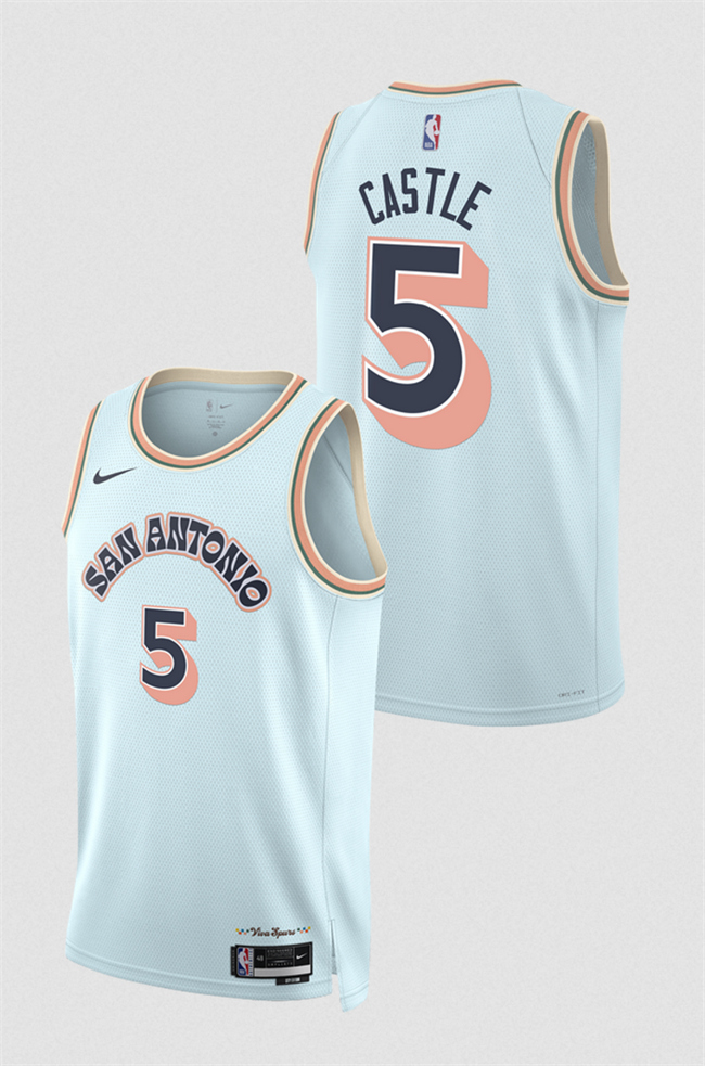 San Antonio Spurs #5 Stephon Castle Light Blue 2024-25 City Edition Stitched Basketball Jersey