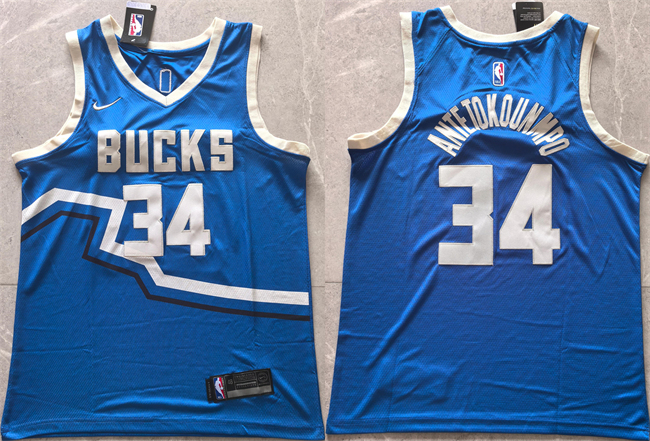 Milwaukee Bucks #34 Giannis Antetokounmpo Royal 2024 City Edition Stitched Basketball Jersey