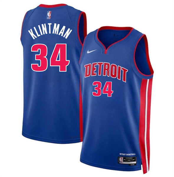 Detroit Pistons #34 Bobi Klintman Blue 2024 Icon Edition Stitched Jersey