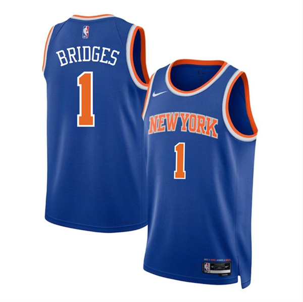 New Yok Knicks #1 Mikal Bridges Blue Icon Edition Swingman Stitched Basketball Jersey