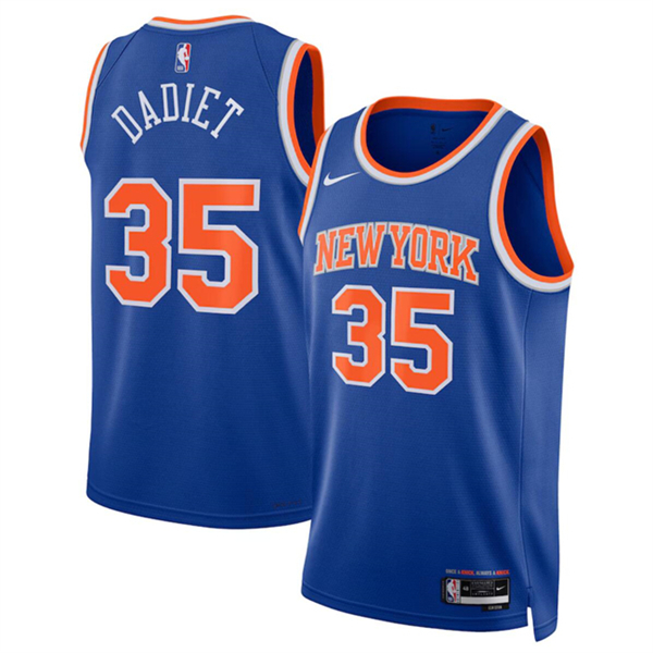 New Yok Knicks #35 Pacome Dadiet Blue 2024 Draft Icon Edition Swingman Stitched Basketball Jersey